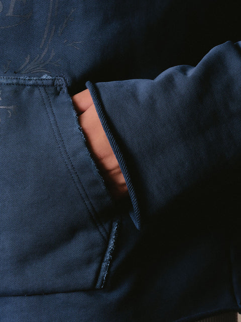 Sweat à capuche monogramme effet vieilli - Bleu marine délavé vintage