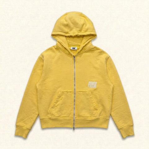 Distressed Zip Hoodie - Vintage Washed Yellow