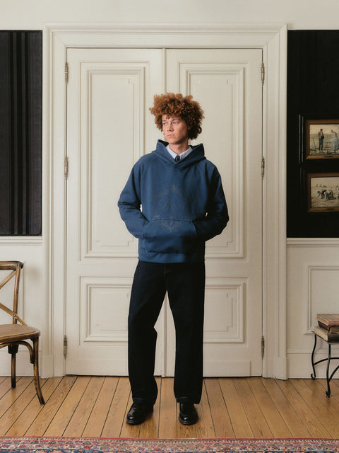 Sweat à capuche monogramme effet vieilli - Bleu marine délavé vintage