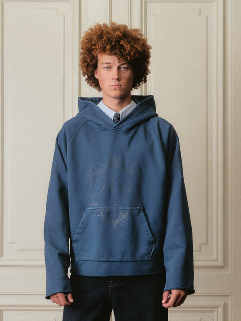 Distressed Monogram Hoodie - Vintage Washed Navy