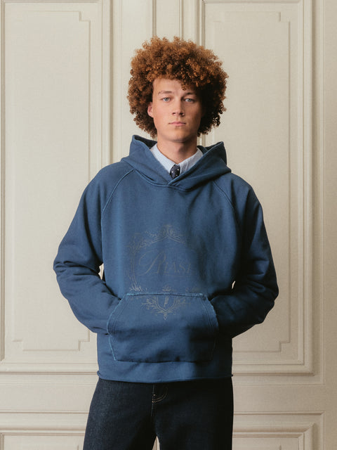 Distressed Monogram Hoodie - Vintage Washed Navy